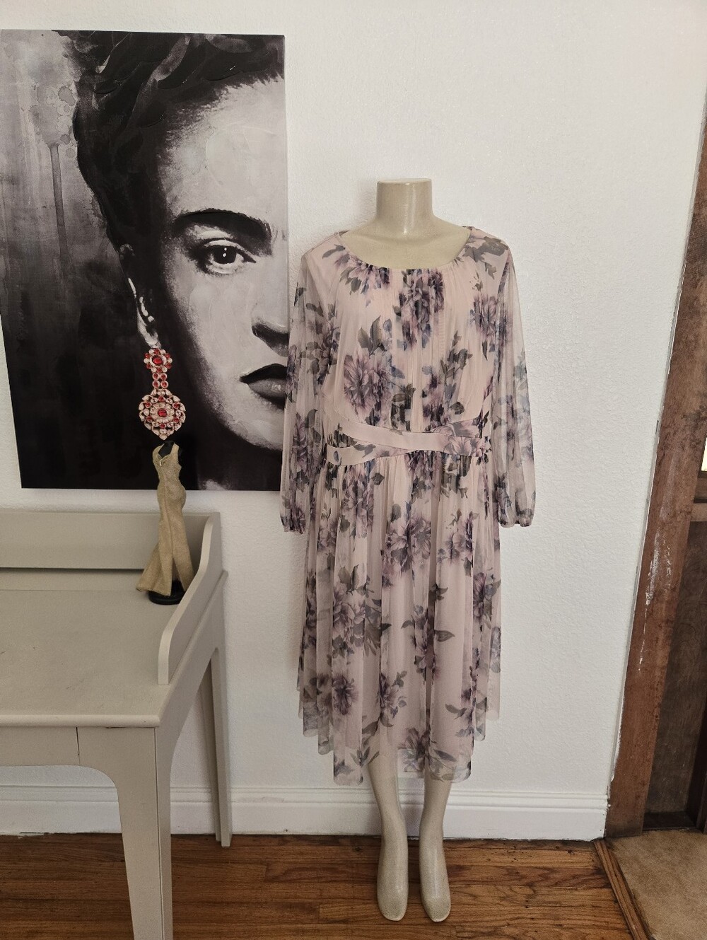 NWT Candalite Women's Floral Pink Blush Floral Chiffon Midi Dress Size 1X